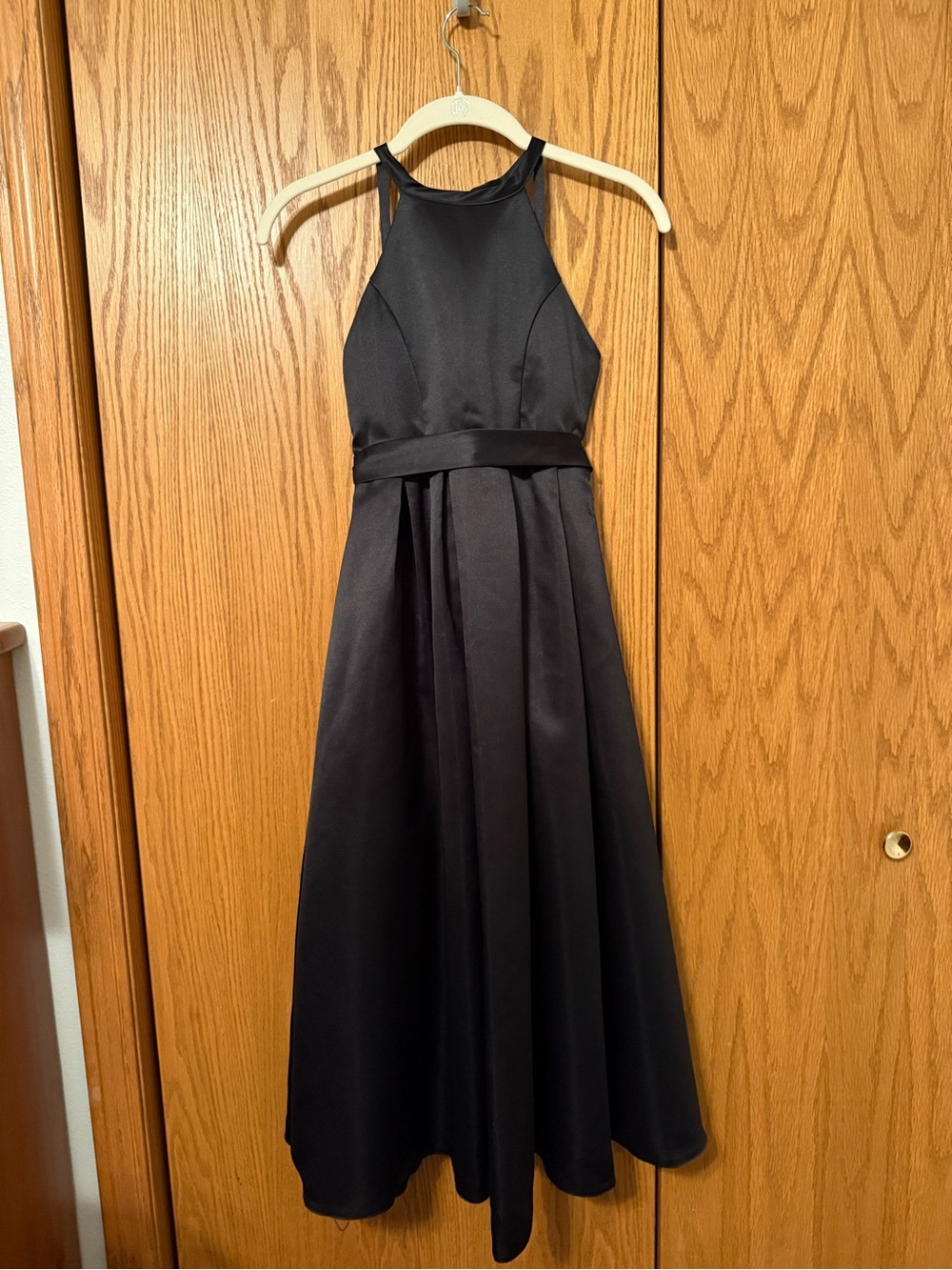 Junior Bridesmaid Formal Elegant Black Halter Dress